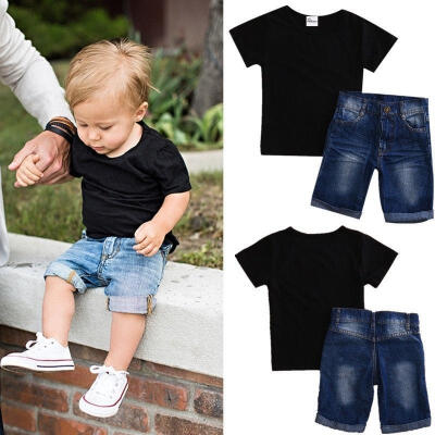 

2PCS Toddler Baby Boys Short Sleeve Shirt Tops Jeans Set Kids Clothes Outfits