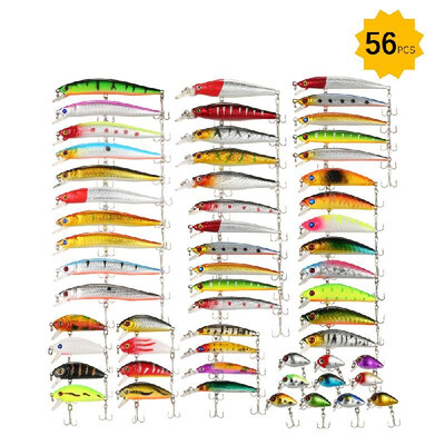 

Lixada 56PCS Fishing Lures Set Mixed Minnow Lures Crank Lures Fishing Tackle Lure Kit Set Focus Shift Ball Inside Great for Freshw