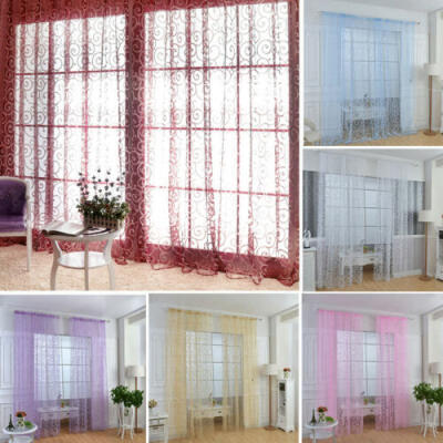 

Romantic Tulle Door Window Floral Curtain Drape Panel Sheer Voile Scarf Valances