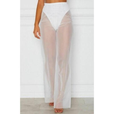 

Women&39s Summer Beach Mesh Sheer High Waist Pants Bikini Cover Up Loose Trousers