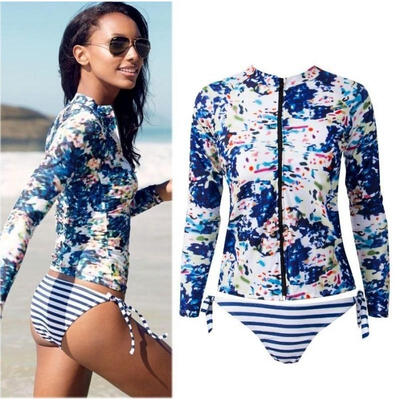 

Fashion Women Long Sleeve Bikini Surfing Bandage Swimsuit Beachwear Bathing Suit