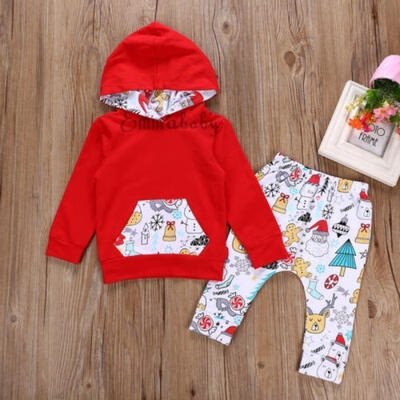 

Infant Kids Baby Boys Girls Outfit Christmas Pajamas Sleepwear Hoodie Pants 2PCS