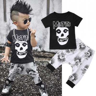 

2PCS Skull Newborn Kids Baby Boy Clothes T-ShirtTrousers Harem Pants Outfit