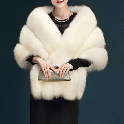 

Fashion White Faux Fur Shawl Women Formal Cheongsam Wedding Dress Scarf Soft Fox Lady Winter Warm Bride Cape