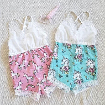 

Toddler Kids Baby Girls Lace Unicorn Romper Bodysuit Jumpsuit Outfits Playsuit