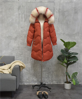 

2018 Korean version of the new down jacket womens long&thickened color big hair collar slim winter coat white duck down