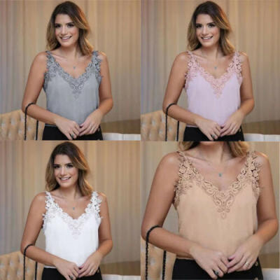 

Womens Summer Tank Top Cami Lace Satin Plain Sleeveless Camisole Vest T-Shirt