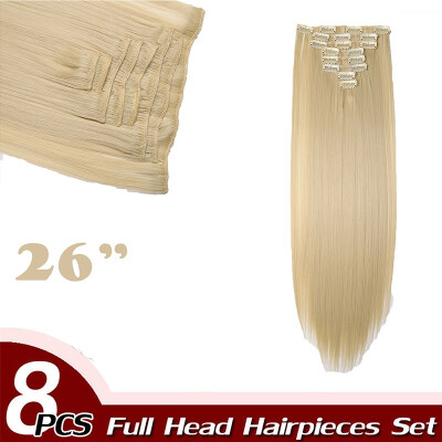 

Curly Full Head Clip Synthetic in Hair Extensions 8 Piece 18 Clips Hairpiece Long Wave for Women