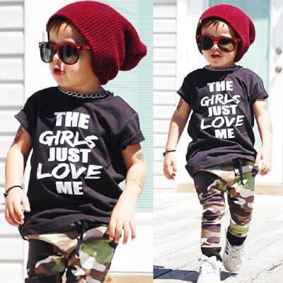 

2Pcs Toddler Kids Boys Short Sleeve Tops T-shirt Camo Pants Outfits Set Clothes