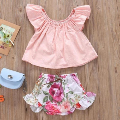 

2PCS Toddler Kids Baby Girls T-shirt Vest Tops Bottoms Shorts Pants Outfits Clothes Set