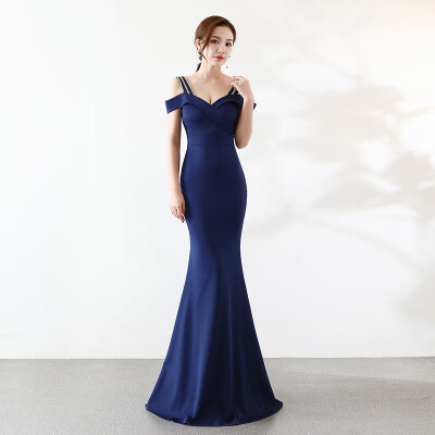 

New Off The Shoulder Simple Mermaid Evening Dress Sexy Backless Shining Long Slim Party Evening Dress