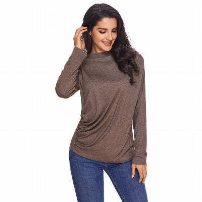 

Solid color round neck long sleeve casual bottoming Slim shirt womens