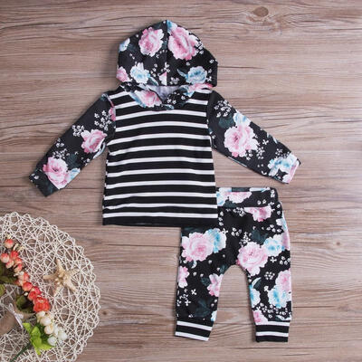 

2PCS Newborn Toddler Baby Girls Hoodie Sweatshirt TopsFloral Pants Outfits Set