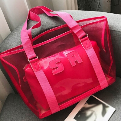 

Tailored SA Womens Fashion Transparent Shoulder Bag Grid Tote Large Capacity Bag