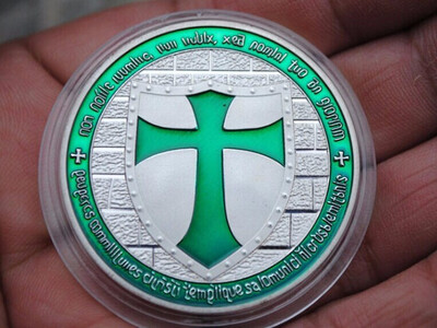 

SILVER PLATED GREEN Templar Coins MEDAL EU UK FRANCE