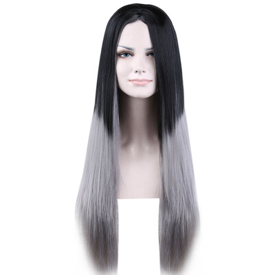 

Women Long Straight Ombre Grey Full Wigs Heat Resistant Hair Cospaly Party