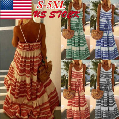 

Womens Boho Floral Maxi Dress Party Evening Summer Beach Sundress Plus Size