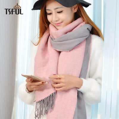 

Tsful scarf female winter long section warm air conditioning shawl winter thick dual-use wild stripes Korean fashion collar WO0075B pink