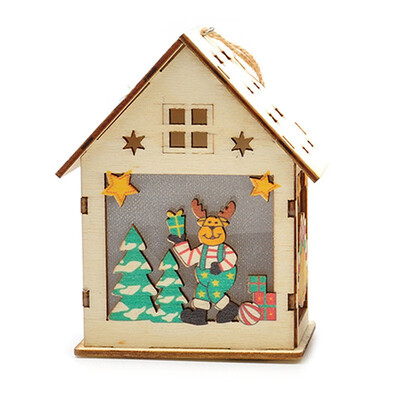 

FUNNYBUNNY LED Light Wooden Dolls House Villa Christmas Ornaments Xmas Tree Hanging Decor