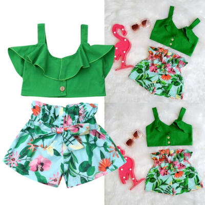 

2Pcs Toddler Kids Baby Girls Casual Outfits Set Tops Floral Shorts Pants Clothes