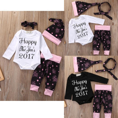 

4Pcs Newborn Baby Girls Boy Infant Long Sleeve Romper Leggings Outfit Clothes Set