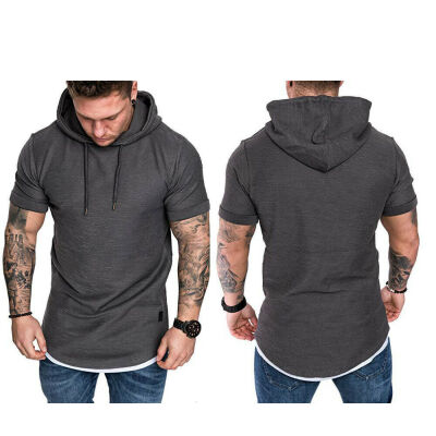 

Fashion Mens Slim Fit Solid hooded Hoodie Short Sleeve Casual T-Shirt Tops