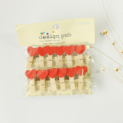 

FUNNYBUNNY 10PCSLot Fashion Mini Love Heart Wooden Cartoon Photo Clip Clamps Cute Paper Clips multi color to choose