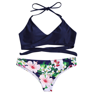 

Halter Push Up Wrap Floral Bikini Set