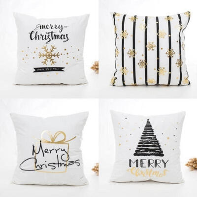 

Christmas Gold Letters Bronzing Snowflake Throw Pillow Case Sofa Cushion Covers