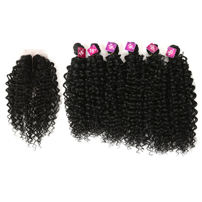 

Noble Synthetic Hair Weave 16-20 inch 7Pieceslot Afro Kinky Curly Hair Bundles With Closure African lace For Women hair Extensi