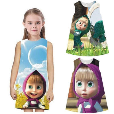 

Masha And The Bear Kids Girls Summer Casual Cotton Dress Party Pageant Dresses