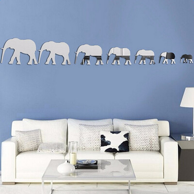

7 Elephants Acrylic Mirror Stickers 3D Home Wall Decoration