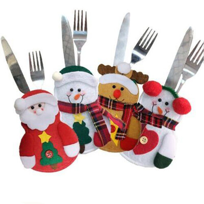 

4pcs Christmas Decoration Santa Claus Snowman Elk Knife&Fork Storage Bag