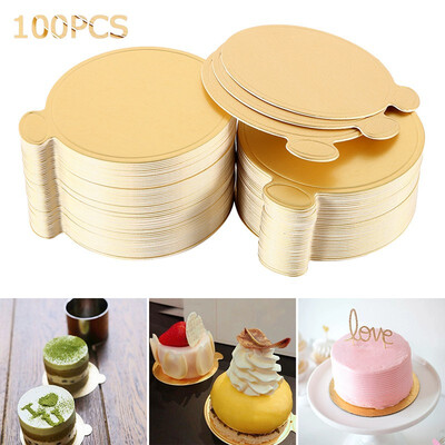 

100Pcs Golden Round Mousse Cake Base Disposable Cupcake Boards Portable Serve Bases for Cupcake