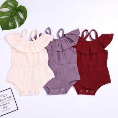 

US Newborn Infant Baby Girls Summer Ruffle Romper Solid Jumpsuit Outfits Sunsuit
