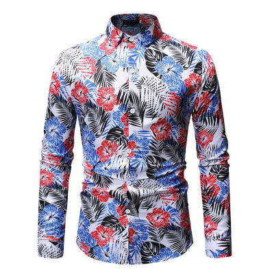 

Fashion Mens Slim Fit Floral Shirt Long Sleeve Cotton Dress Shirts Casual Tops