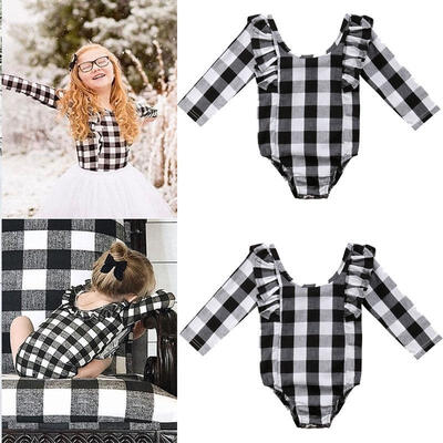 

Fashion Toddler Newborn Baby Girl Cotton Plaid Long Sleeve Bodysuit Romper Clothes Set
