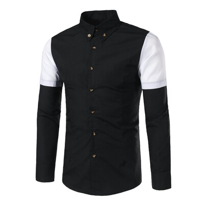 

Fashion New Men\s Casual Personality Stitching Slim Long-Sleeved Shirt