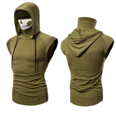 

Fashion Men Elastic Fitness Ninja Wear Hooded Short Sleeved T-shirt Skull Mask