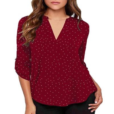 

Starmoon Womens Casual Polka Dot Roll Tab Long Sleeve Blouse DBL