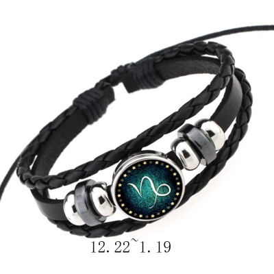 

Sale Fashion 12 Constellations Leather Zodiac Sign with beads Bangle Bracelets For Men Boys Jewelry Travel Accessories Gifts