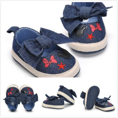 

2018 New Fashion Newborn Baby Girls Boys Soft Sole Crib Bowknot Denim Shoes Casual Sneaker