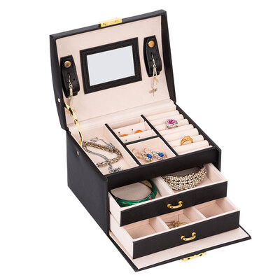 

3 Tiers PU Leather Jewelry Storage Case Display Box Holder Organizer with Mirror Jewelry Organizer Jewelry Storage Case