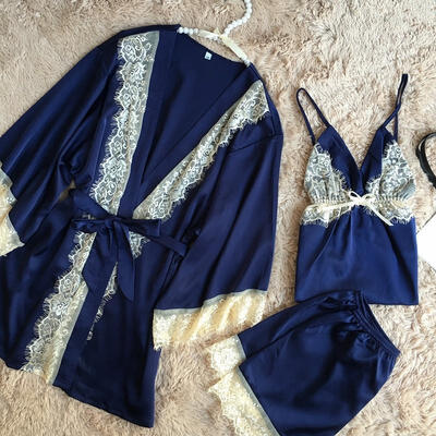 

3pcs Sexy Women Lace Satin Silk Nightwear Gown Sleepwear Pajamas Homewear Dress