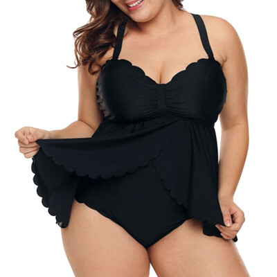 

Plus Size Scalloped Hem Back Criss Cross Tankini Set