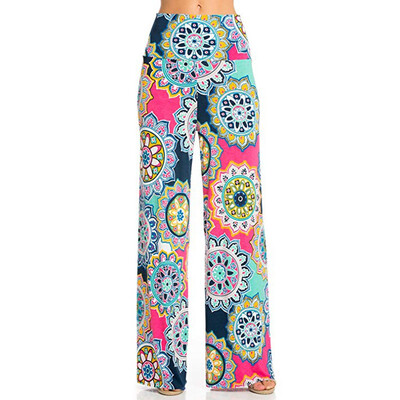 

Womens Daily Casual Loose Printed Stretchy Wide Leg Lounge Long Pants