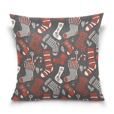 

ALAZA Throw Pillow Cover 16 X 16 inch Christmas Gift Cushion Cover with Christmas Socks Printed Pillowcase