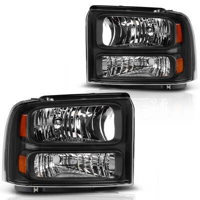 

For 2005-2007 Ford F350 F450 F550 Super duty Black HeadlightsLamp 05 06 07 Pair