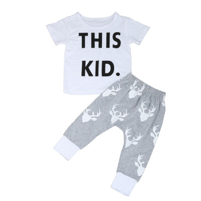 

Toddler Kids Baby Boy Clothes Short Sleeve T-shirtDeer Pants 2PCS Outfits Set