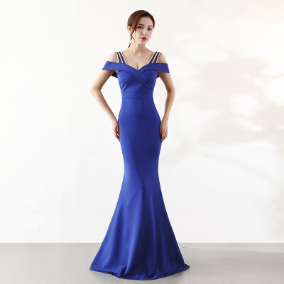 

New Off The Shoulder Simple Mermaid Evening Dress Sexy Backless Shining Long Slim Party Evening Dress